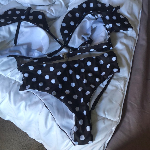 NEW Polka Dot Ruffle Cheeky High Waisted Bikini - Picture 5 of 8